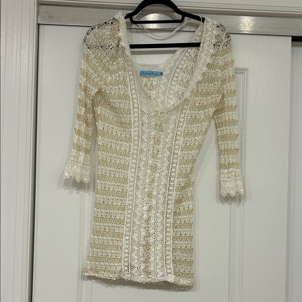 Cream Crochet Knit Top